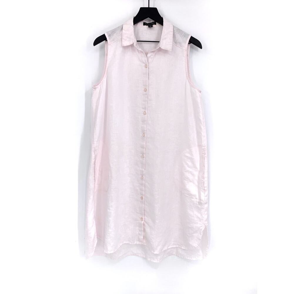 SAKS FIFTH AVENUE Linen Sleeveless Shirt Dress Light Pink L